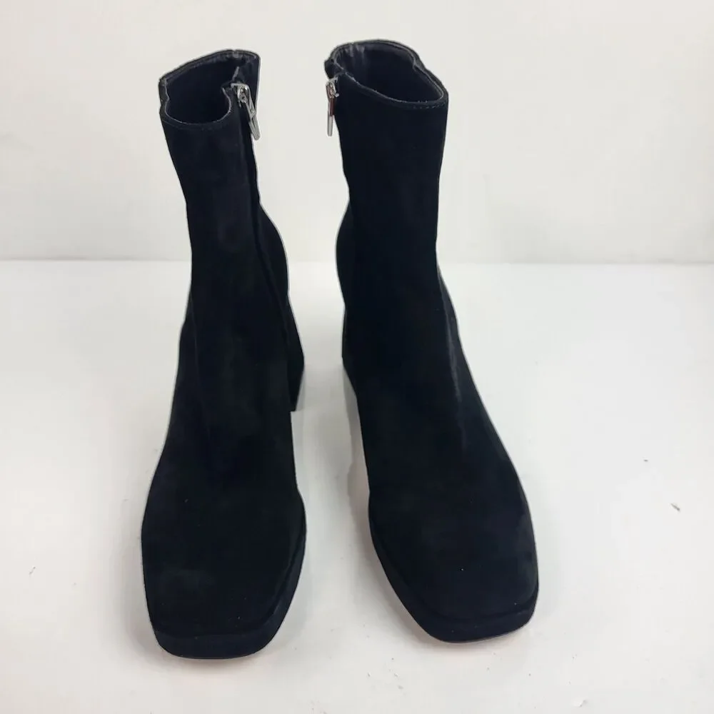 Dolce Vita Ankle Boots Womens Ulyses Black Suede Block Heel Zip Size 10